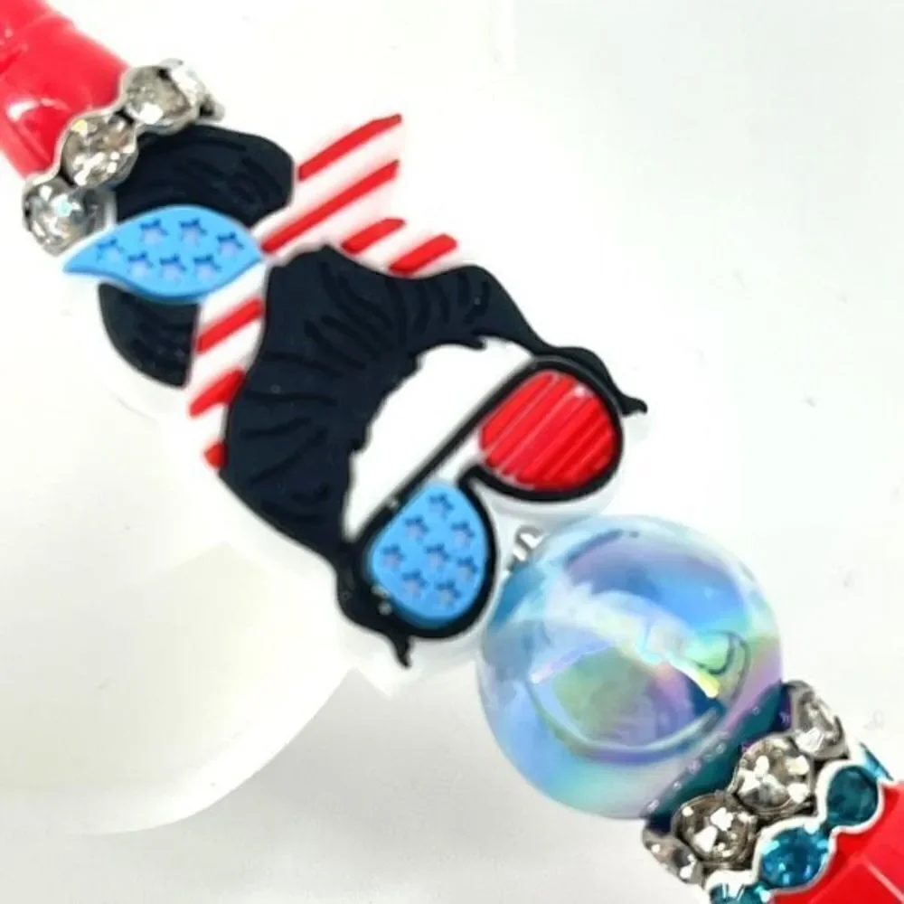 Rockabilly patriotic USA mom handmade pen NEW beads rhinestone bling red white c